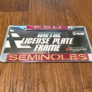 Officially licensed Florida State Seminole metal license plate frame.